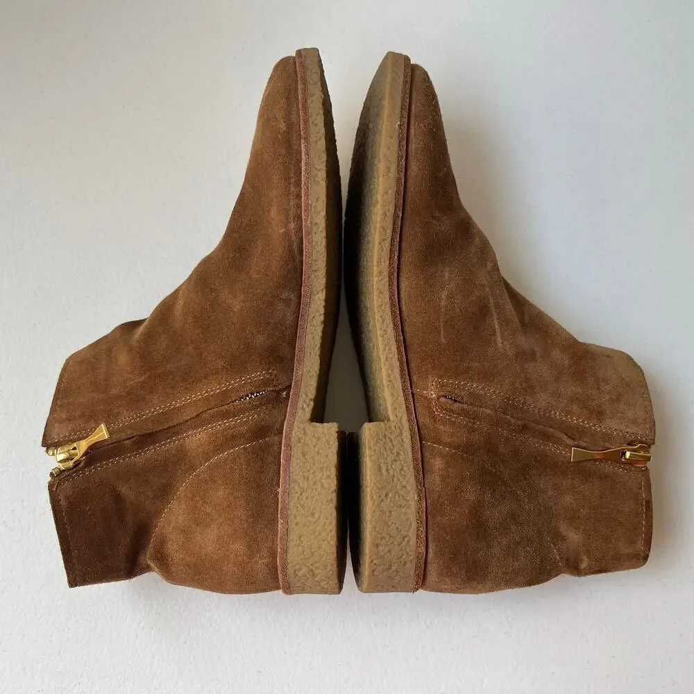 Kate Spade Size 8 Bellamy Ankle Boots Tan Suede Fringe Tassel Side Zip Neutral